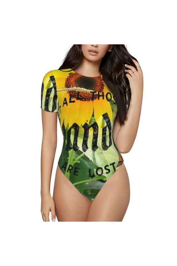Not All Who Wander Are Lost Printed Women Rash Guard Short Sleeve,Tummy control Swimsuit Surfing Swimsuit Bathing Suit Short-sleeved Onesie UPF 50+ -Large