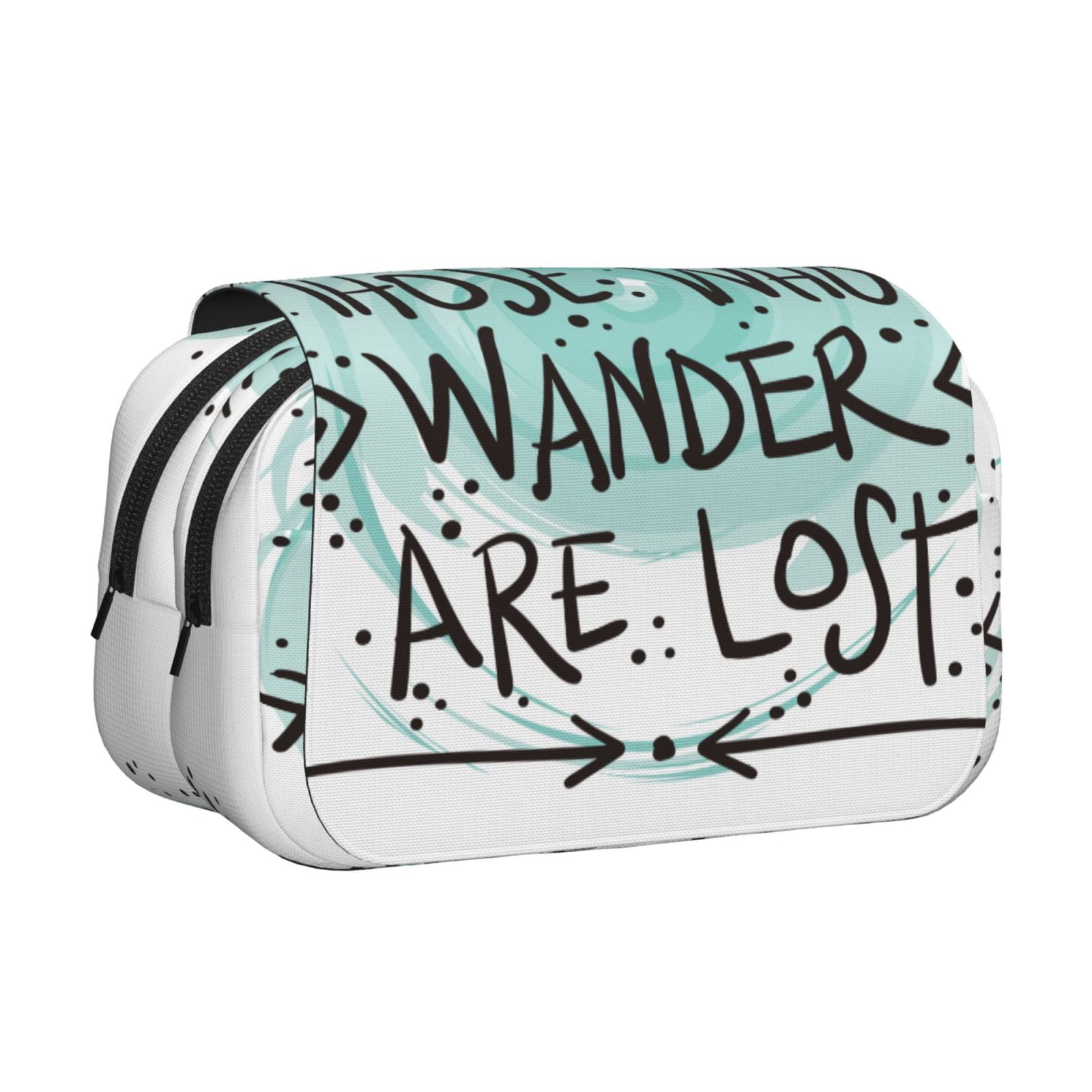 Rateoe Not All Who Wander Are Lost1 Pattern Double Clamshell Pen Case, Storage Organizer with Two Zipper Compartments– Holds Up to 50 Pencils & Pens
