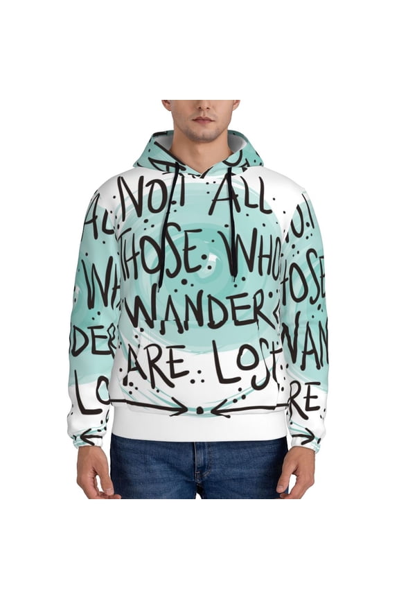 Not All Who Wander Are Lost1 Pattern Mens Hoodie, Pullover Hooded Sweatshirt, Kangaroo Pocket Hoodie Ideal for Daily Wear, Travel and Home-Large
