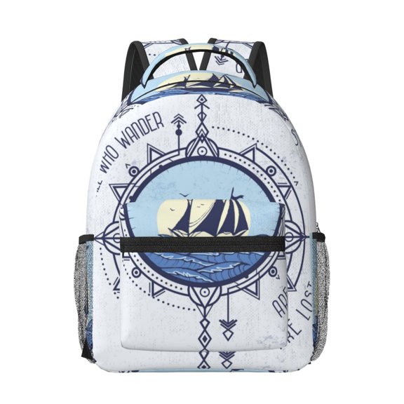 Rateoe Not All Who Wander Are Lost2 Pattern Durable Student Backpack Laptop Bag- Ergonomic Design, Waterproof Twill Fabric - Ideal for School, Travel, and Outdoor Activities