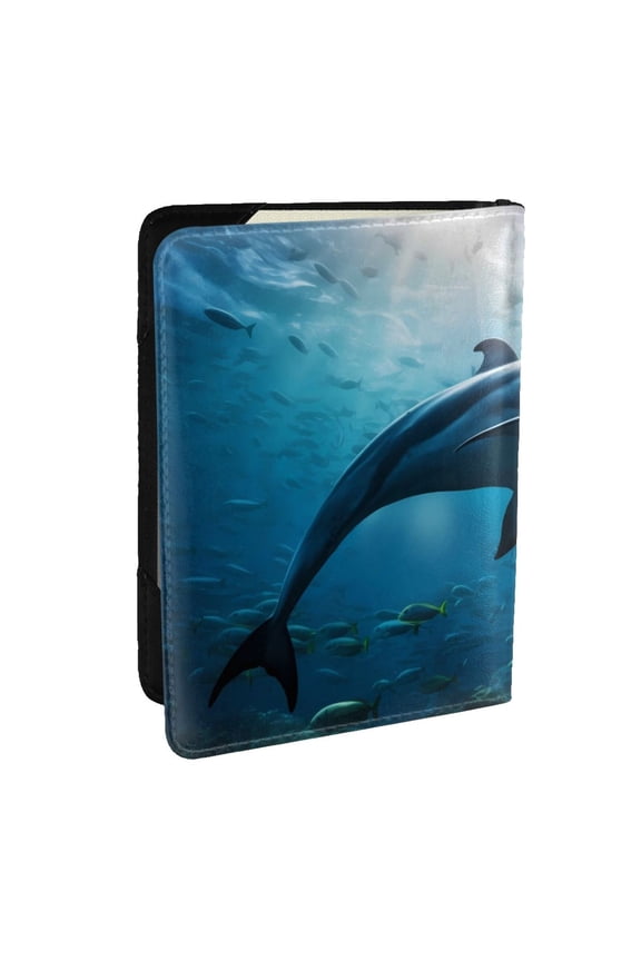 Ocean Dolphin Fish School Pattern Passport Holder Wallet Leather Mulit-purpose Travel Wallet Credit Cards Case ,Passport Cover for Women Men-6.5 in