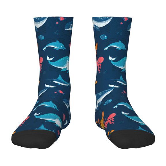 Rateoe Ocean Floor Animals Pattern Children's Socks, Socks Gifts ,kids Crew Soft Cotton Socks , Moisture-Wicking, Durable, Ideal for Daily Wear & Sports