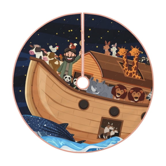 Rateoe Ocean Scene with Noah's Ark Pattern Christmas Tree Skirt with Ties , Christmas Tree Decorations, Farmhouse Christmas Decor Xmas Holiday Decorations-48"