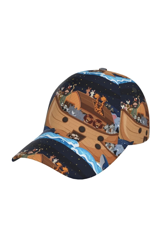 Ocean Scene with Noah's Ark Pattern Mens Baseball Cap Adjustable Curved Brim Hat, Soft Cotton Sports Cap for Outdoor, Casual, and Everyday Wear, Comfortable & Breathable