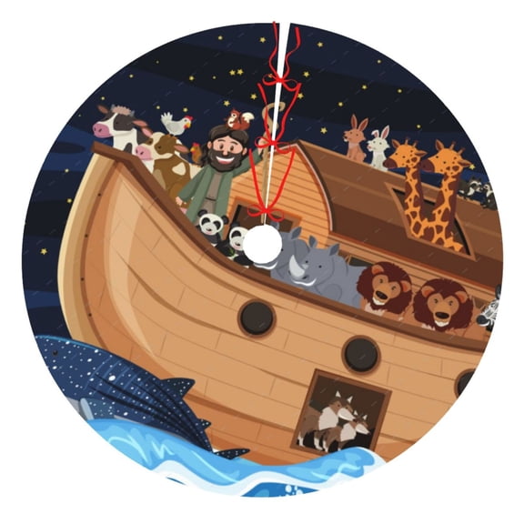 Rateoe Ocean Scene with Noah's Ark Print Christmas Tree Skirt 30" for Xmas Holiday New Year Party Circle Tree Mat Ornaments Decoration