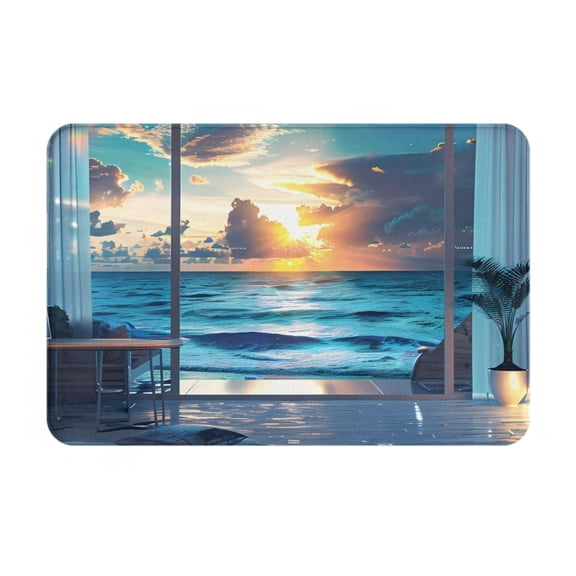 Rateoe Ocean View Bedroom Pattern Flannel Door Mat Indoor Outdoor Entrance, Waterproof All-Weather Doormat,Fade Resistant, Low Profile Entryway Mat 16x24in