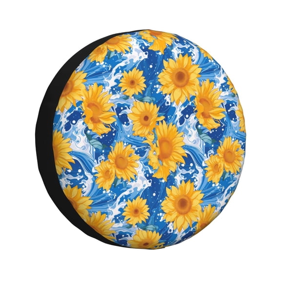 Rateoe Ocean Wave Sunflower Pattern Tire Cover Wheel Protectors Weatherproof Wheel Covers Universal Fit for Trailer Rv SUV Truck Camper Travel Trailers Accessories-14 inch