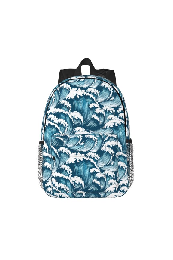 Ocean Waves Pattern Student Backpack Water-resistant Backpack 15-inch Laptop Backpack Lightweight Adjustable School Backpack