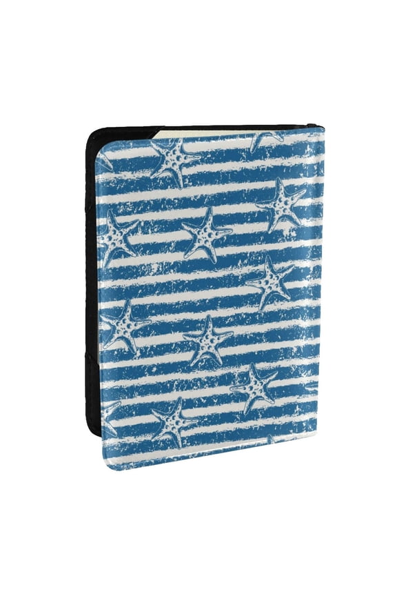 Ocean on Striped Pattern Passport Holder Wallet Leather Mulit-purpose Travel Wallet Credit Cards Case ,Passport Cover for Women Men-6.5 in