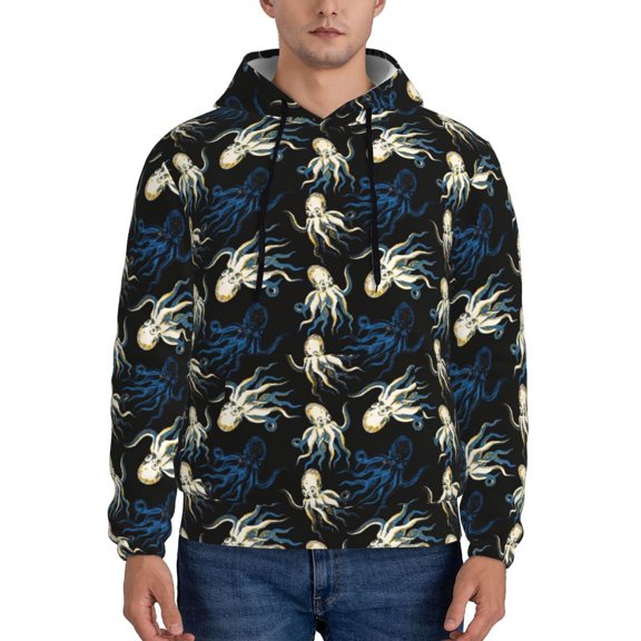 Rateoe Octopus 1 Pattern Mens Hoodie, Pullover Hooded Sweatshirt, Kangaroo Pocket Hoodie Ideal for Daily Wear, Travel and Home-Medium