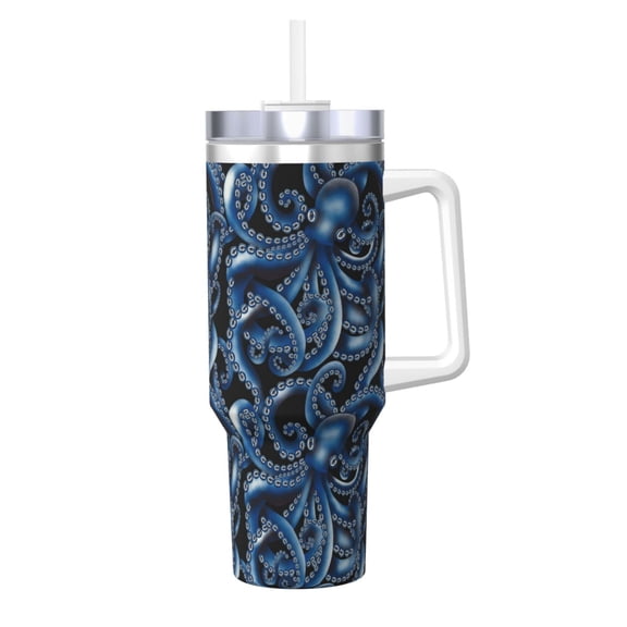 Rateoe Octopus Printed 40OZ Ice Bully With Handle - Stainless Steel Travel Cup Portable for Hot & Cold Drinks, Travel, Gym, Home, and Outdoor Activities