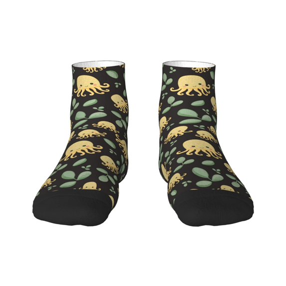 Rateoe Octopuses And Leaves Pattern Quarter Crew Socks,Toe Seamed Ankle Socks,Cotton Cushioned Breathable Athletic Crew Sports Socks