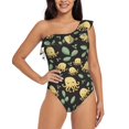 thumbnail image 1 of Rateoe Octopuses And Leaves Pattern Women One Piece Swimsuits Tummy Control One Shoulder Bathing Suits Ruffle Swimwear-X-Large, 1 of 6