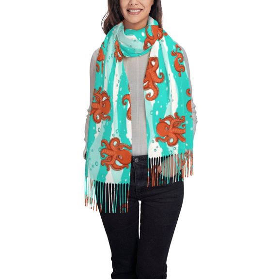 Rateoe Octopuses Women's Traditional Scarf Wrap Tassel Shawl Fringes Neck Head Shawl Retro Scarf