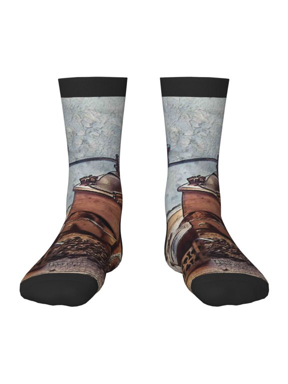Oil Lamp Coffee Beans Pattern Children's Socks, Socks Gifts ,kids Crew Soft Cotton Socks , Moisture-Wicking, Durable, Ideal for Daily Wear & Sports