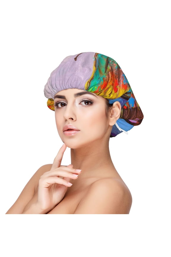 Oil Painting Beautiful Butterfly Pattern Silk Satin Hair Bonnet for Sleeping, Adjustable Sleep Cap Turban for Women , Curly Straight Hair Long Large Braid