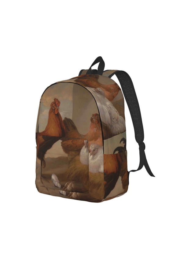 Oil Painting Chicken And Duck Pattern Durable Canvas Backpack for Men & Women – Stylish & Lightweight – Adjustable Straps, Multiple Pockets – Fits 15-17 Inch LaptopsSmall