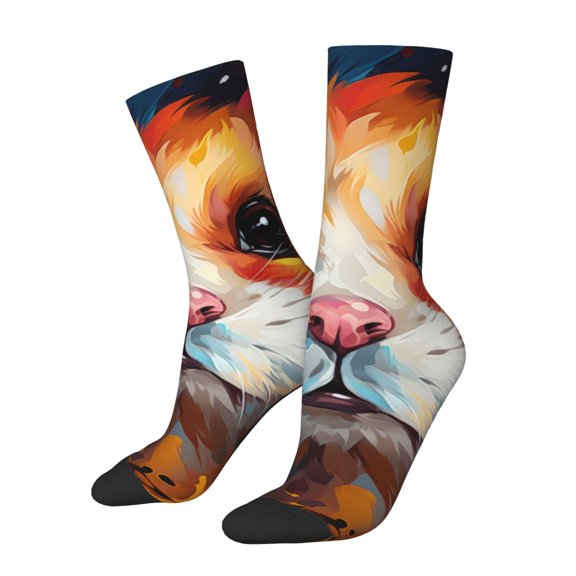 Rateoe Oil Painting Colorful Hamster for Women Casual Calf Socks - Cute Crew Socks - Thin Soft Above Ankle Socks Size 5-11