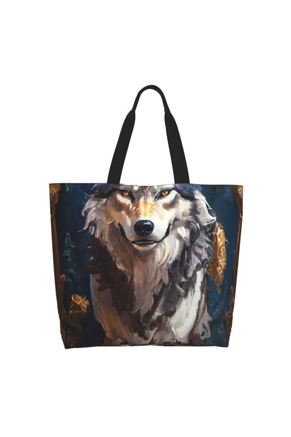Oil Painting Tribal Wolf Tote Bag - Waterproof Lightweight Handbags Travel Shoulder Bag for Hiking Yoga Gym Swimming Travel Beach
