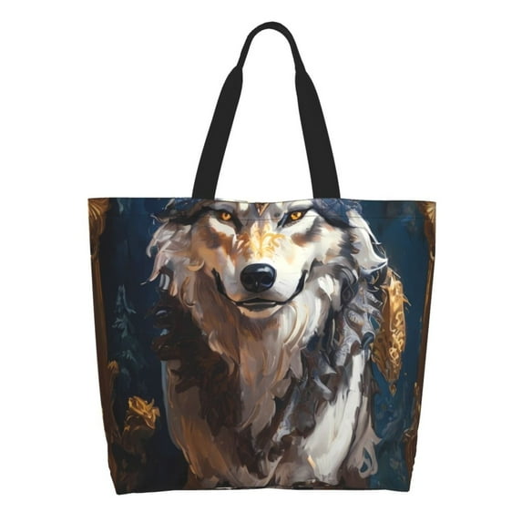 Rateoe Oil Painting Tribal Wolf Tote Bag - Waterproof Lightweight Handbags Travel Shoulder Bag for Hiking Yoga Gym Swimming Travel Beach