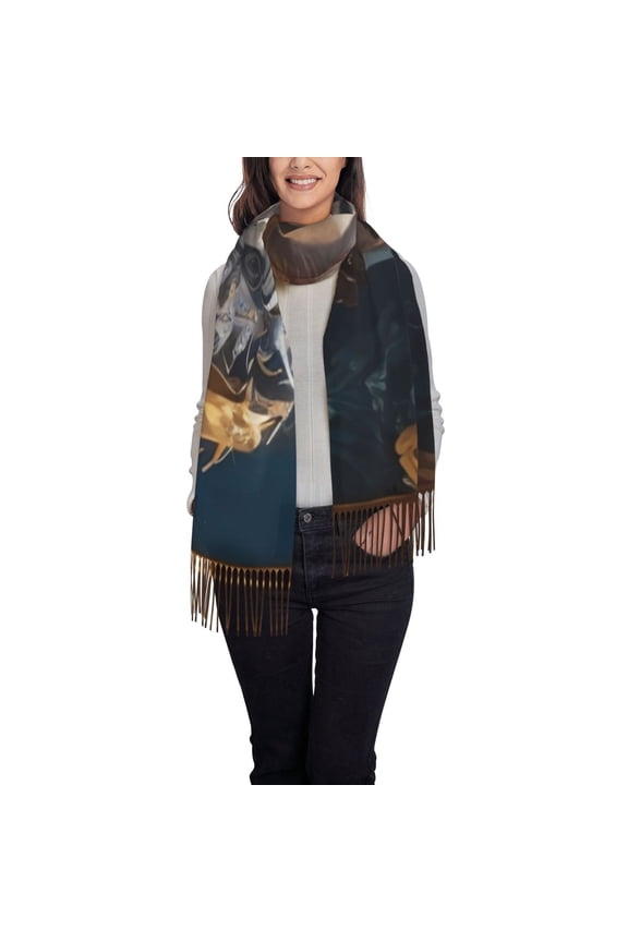 Oil Painting Tribal Wolf Women's Traditional Scarf Wrap Tassel Shawl Fringes Neck Head Shawl Retro Scarf