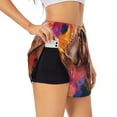 thumbnail image 1 of Rateoe Oil Paintings of Elephants Printed 2 in 1 Women's Workout Shorts for Athletic Gym Running Shorts with Phone Pockets-Large, 1 of 7
