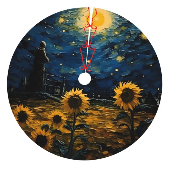 Rateoe Oil Starry Sky Sunflower Print Christmas Tree Skirt 36" for Xmas Holiday New Year Party Circle Tree Mat Ornaments Decoration