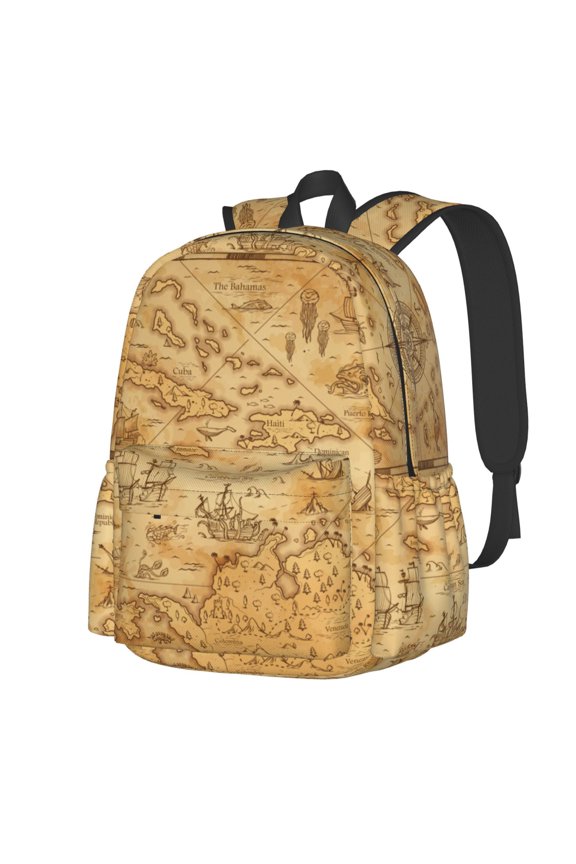 Old Vintage Map Of Sea Pattern Student Backpack,Backpack for School,Lightweight Bag,Travel Backpack,Outdoor Backpack,Large Capacity Backpack