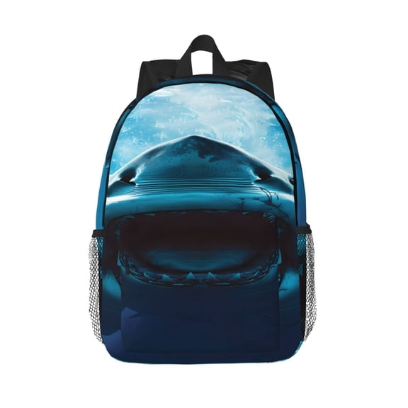 Rateoe Open-Mouthed Shark Pattern Student Backpack Water-resistant Backpack 15-inch Laptop Backpack Lightweight Adjustable School Backpack