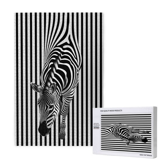 Rateoe Optical Zebra Illusion Pattern Wooden Picture Puzzle ,1000 Piece Jigsaw Puzzle ,Family Fun Puzzle, Home Dcor Puzzle, Gift Puzzle(Vertical style)