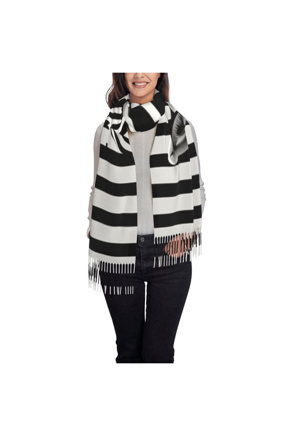 Optical Zebra Illusion Women's Traditional Scarf Wrap Tassel Shawl Fringes Neck Head Shawl Retro Scarf