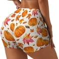 thumbnail image 1 of Rateoe Orange Autumn Leaves Printed Power Workout Shorts for Women Tummy Control Squat Proof Ribbed Thick Seamless Scrunch Active Short-Large, 1 of 8
