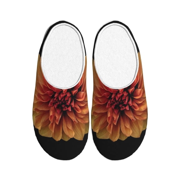 Rateoe Orange Dalia Print Women's Men's Cotton Knit Slippers Lightweight Memory Foam Indoor House Shoes with Anti-Skid Sole-44/45