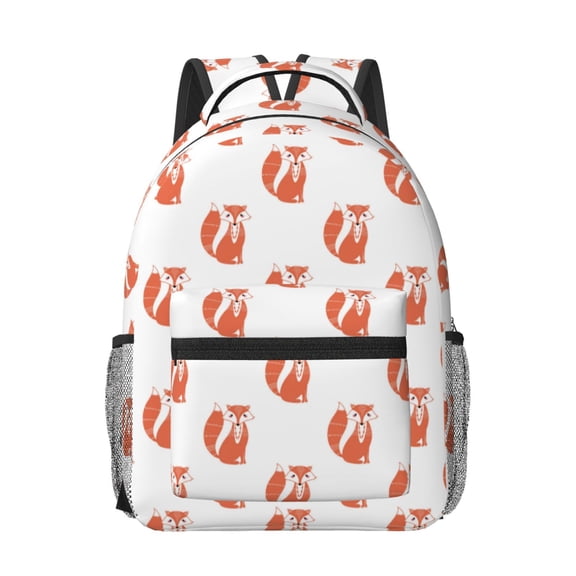 Rateoe Orange Fox Pattern Durable Student Backpack Laptop Bag- Ergonomic Design, Waterproof Twill Fabric - Ideal for School, Travel, and Outdoor Activities
