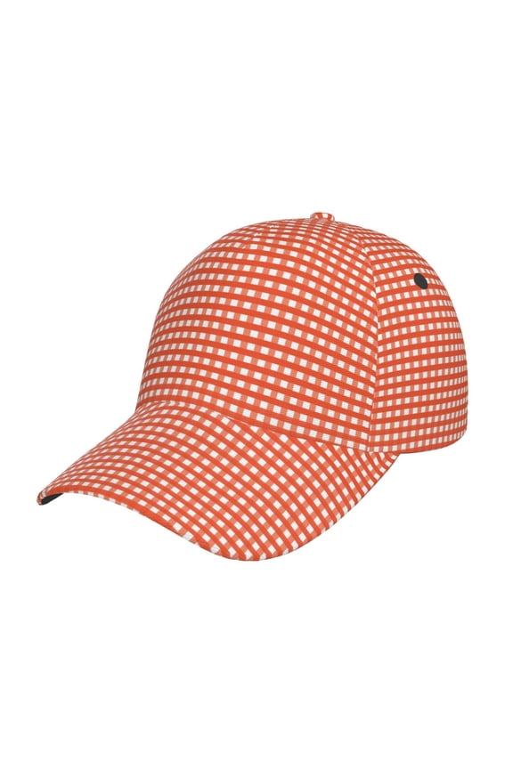 Orange Gingham Pattern Baseball Cap Outdoor Cap Mountain Dad Hat - Unstructured Soft Cotton Cap-Adjustable UV Protection Cap