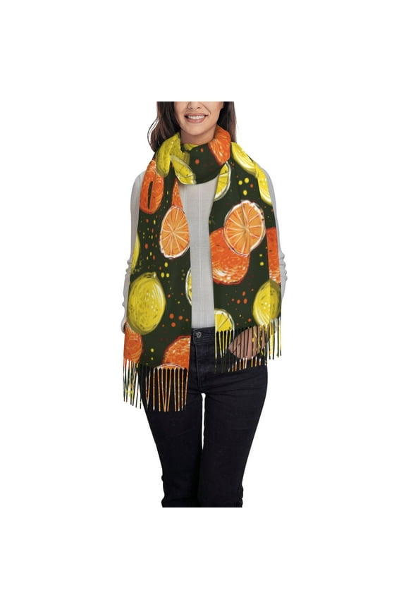 Orange Lemon Women's Traditional Scarf Wrap Tassel Shawl Fringes Neck Head Shawl Retro Scarf