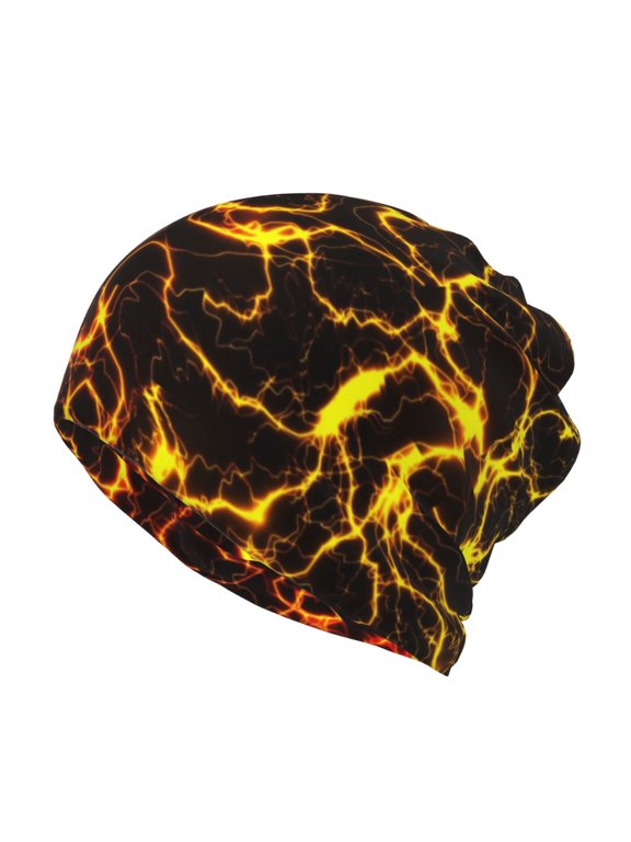 Orange Lightning Cotton Slouchy Beanie Hat for Men/Women,Lightweight Oversize Large Thin Skull Cap Night Sleeping Cap