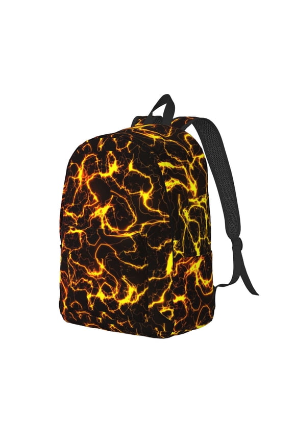 Orange Lightning Pattern Durable Canvas Backpack for Men & Women – Stylish & Lightweight – Adjustable Straps, Multiple Pockets – Fits 15-17 Inch LaptopsSmall