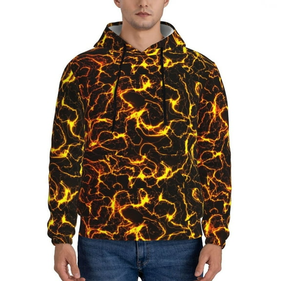Rateoe Orange Lightning Pattern Mens Hoodie, Pullover Hooded Sweatshirt, Kangaroo Pocket Hoodie Ideal for Daily Wear, Travel and Home-4X-Large