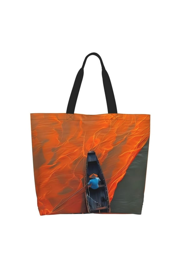 Orange Net Fishing Boat Tote Bag - Waterproof Lightweight Handbags Travel Shoulder Bag for Hiking Yoga Gym Swimming Travel Beach