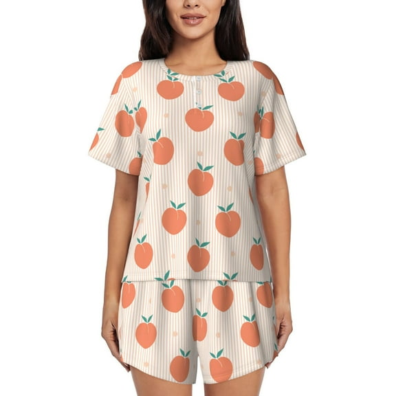 Rateoe Orange Peach Pattern Women's Short-Sleeved Pajama Set - 2 Piece Soft and Lightweight Sleepwear Set-Medium