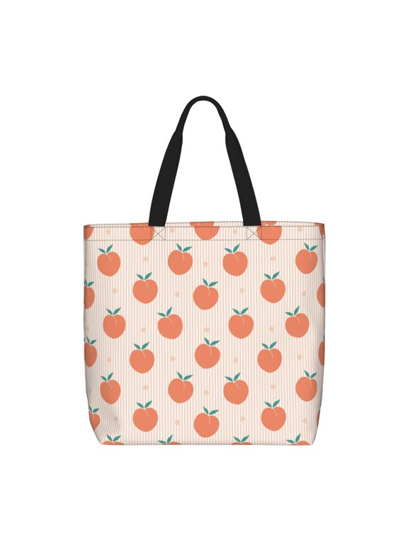 Orange Peach Print Lightweight Tote Bag for Women, Water-Resistant Shoulder Bag with Zipper, Spacious Casual Handbag for Work, School, Shopping