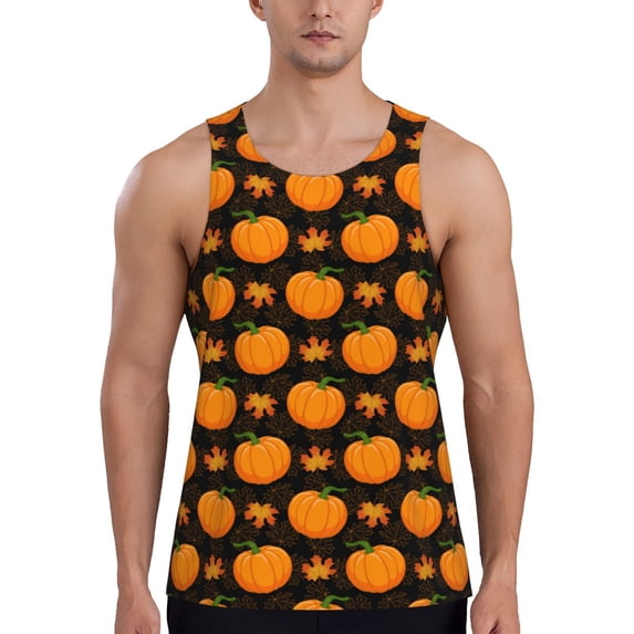 Rateoe Orange Pumpkin And Autumn Maple Pattern Sleeveless Gym Shirt Muscle Tee Breathable Workout Shirt Slim-Fit Tank Quick Dry Fit Muscle Tank Top Bodybuilding Sleeveless T Shirt-4X-Large