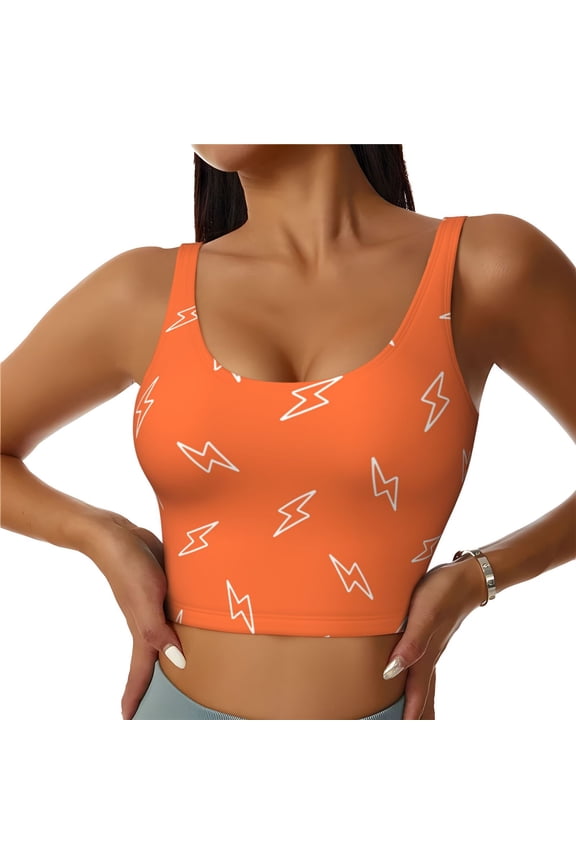 Orange lightning Print Womens' Sports Bras Scoop Neck Sports Vest- Padded U Back Seamless High Impact Support-