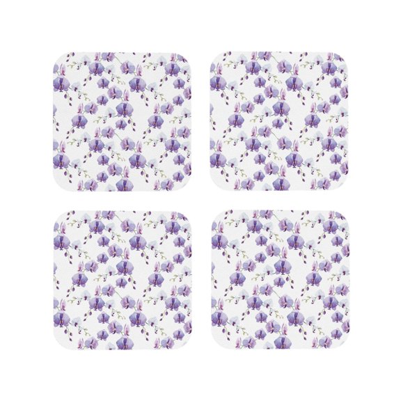 Rateoe Orchids Flowers Drawing Drink Coasters Set of 4 Leather Coasters Spill Protection for Table Desk,Durable and Non Slip Leather Coaster ,4 Inches Drink Mats-Square