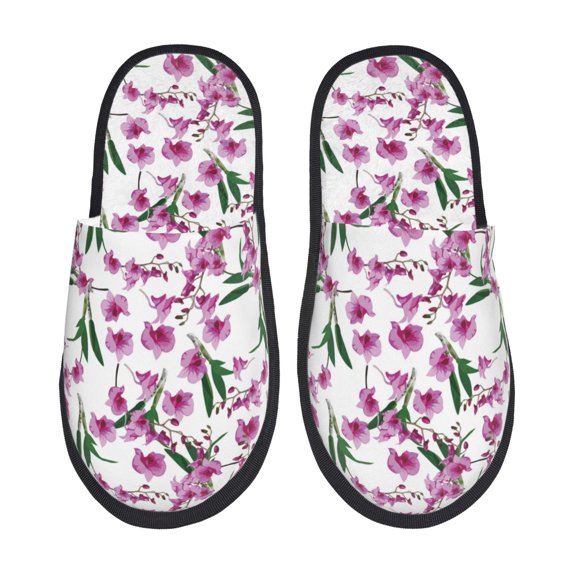 Rateoe Orchids Flowers Pattern Fuzzy Slippers Fuzzy Soft House Slippers Plush Furry Warm Cozy Open Toe Fluffy Home Shoes-Medium