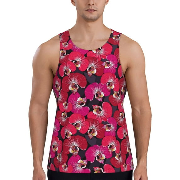 Rateoe Orchids Flowers Pattern Sleeveless Gym Shirt Muscle Tee Breathable Workout Shirt Slim-Fit Tank Quick Dry Fit Muscle Tank Top Bodybuilding Sleeveless T Shirt-3X-Large