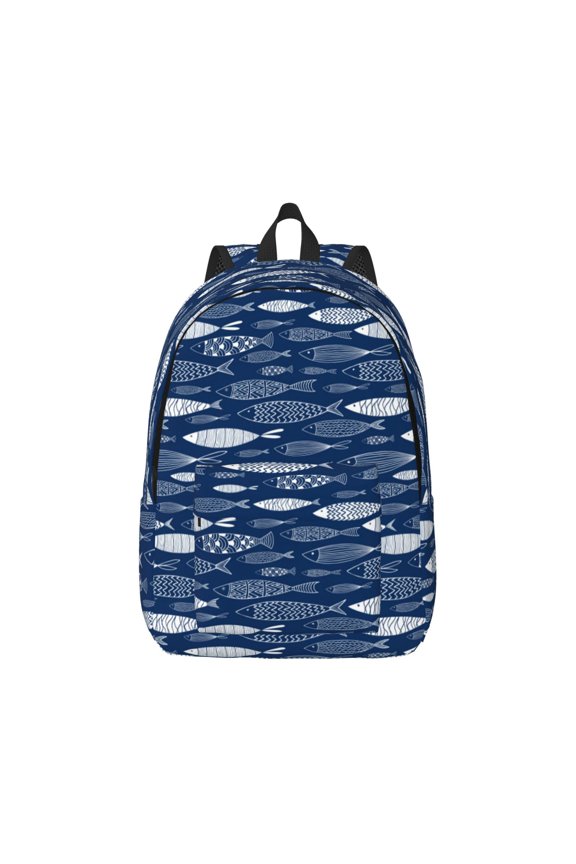 Ornamental Fish Pattern Canvas College Laptop Backpack,Travel Daypack,Durable Rucksack Travel Notebook Bag School Backpack Book Bag for Men Women-Medium
