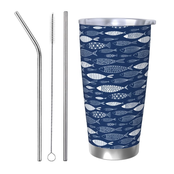 Rateoe Ornamental Fish Printed Car Guy Gifts for Men Women Tumbler - 20oz/590ml Double Wall Vacuum Insulated Stainless Steel Travel Tumbler Cups with Lid & Straw-Straw Three-piece Set
