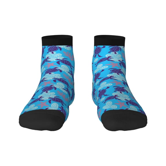 Rateoe Ornamental Turtles Pattern Quarter Crew Socks,Toe Seamed Ankle Socks,Cotton Cushioned Breathable Athletic Crew Sports Socks